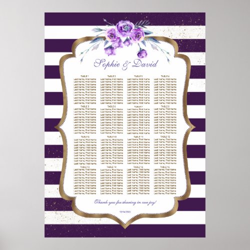 Purple Stripes Gold Violet Eustoma Seating Chart