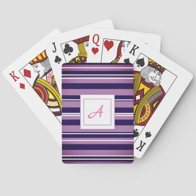 Purple Stripes Monogram   Playing Cards (Back)
