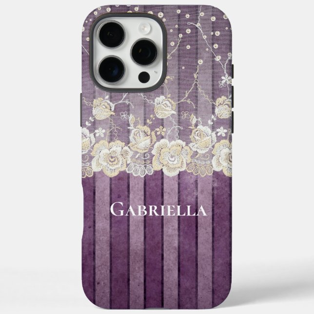 Purple Stripes Pearls Ivory Lace Case-Mate iPhone Case (Back)