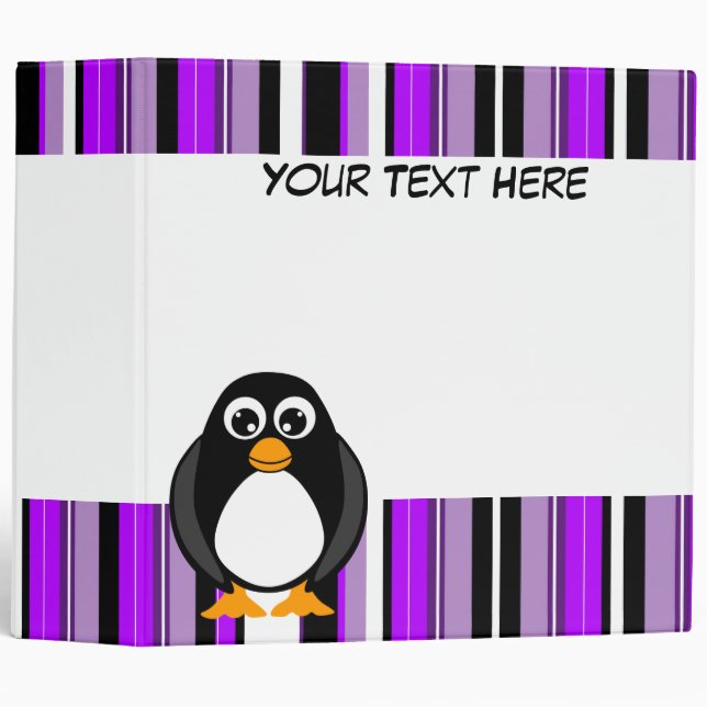 Purple Stripes Penguin Scrapbook / School Binder (Front/Spine)