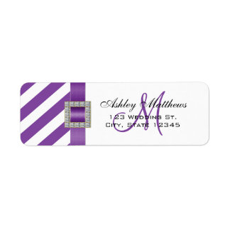 Purple Stripes, Ribbon Monogram for Weddings Label