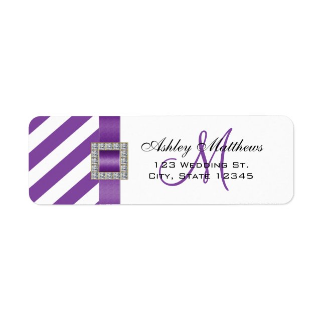 Purple Stripes, Ribbon Monogram for Weddings Label (Front)