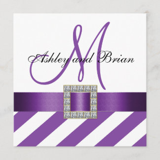 Purple Stripes Ribbon Monogram Wedding Invitation