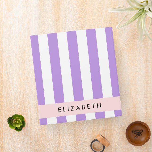Purple Stripes, Striped Pattern, Lines, Your Name 3 Ring Binder (In Situ)