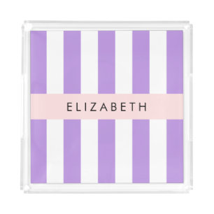 Purple Stripes, Striped Pattern, Lines, Your Name Acrylic Tray