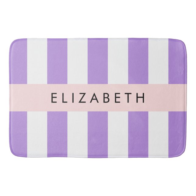 Purple Stripes, Striped Pattern, Lines, Your Name Bath Mat (Front)