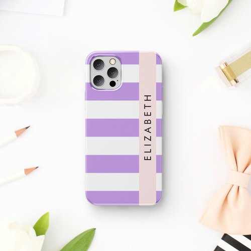 Purple Stripes Striped Pattern Lines Your Name iPhone 12 Pro Case