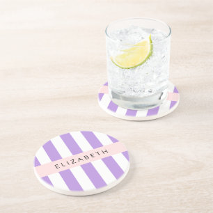 Purple Stripes, Striped Pattern, Lines, Your Name Coaster