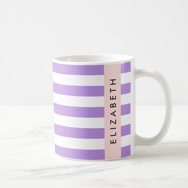 Purple Stripes, Striped Pattern, Lines, Your Name Coffee Mug (Right)