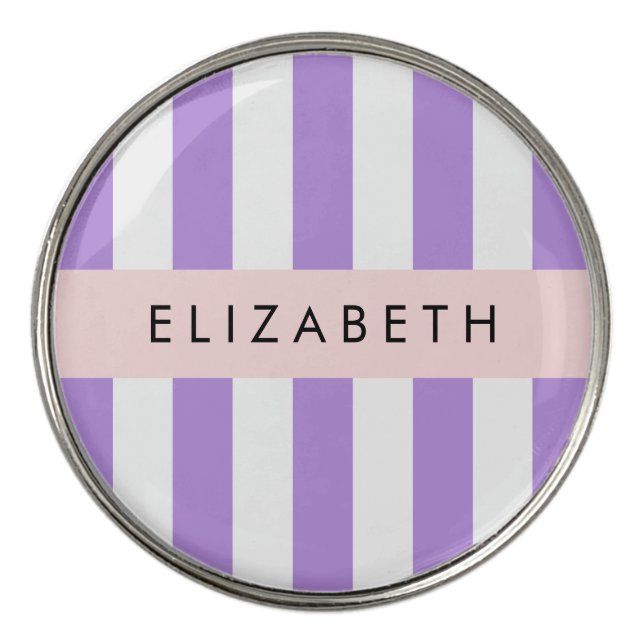 Purple Stripes, Striped Pattern, Lines, Your Name Golf Ball Marker (Front)