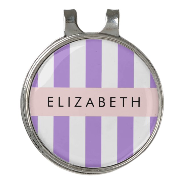 Purple Stripes, Striped Pattern, Lines, Your Name Golf Hat Clip (Front)