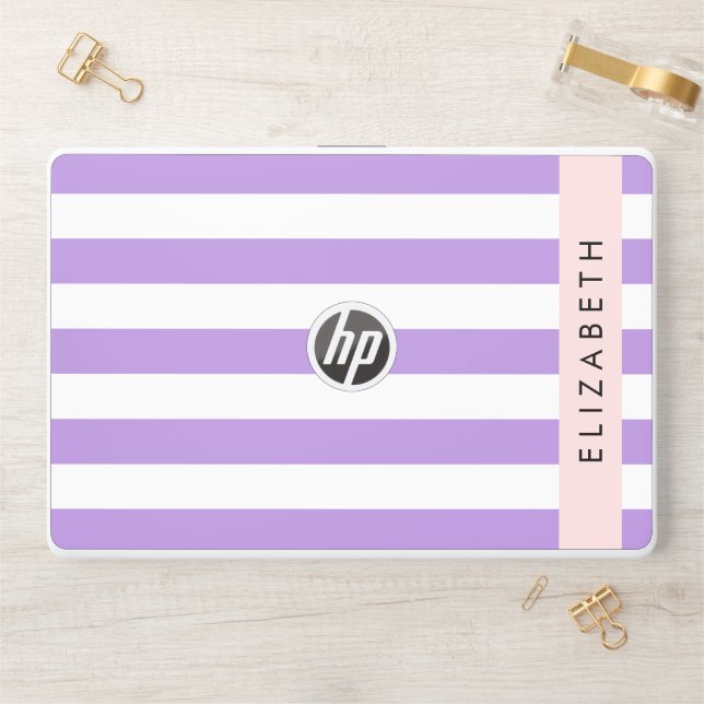 Purple Stripes, Striped Pattern, Lines, Your Name HP Laptop Skin (Desk)
