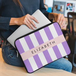 Purple Stripes, Striped Pattern, Lines, Your Name Laptop Sleeve