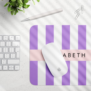 Purple Stripes, Striped Pattern, Lines, Your Name Mouse Pad