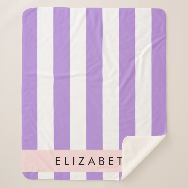 Purple Stripes, Striped Pattern, Lines, Your Name Sherpa Blanket (Front)