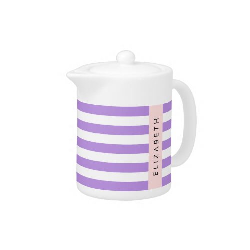 Purple Stripes Striped Pattern Lines Your Name Teapot