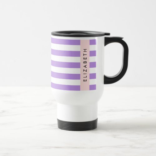 Purple Stripes Striped Pattern Lines Your Name Travel Mug