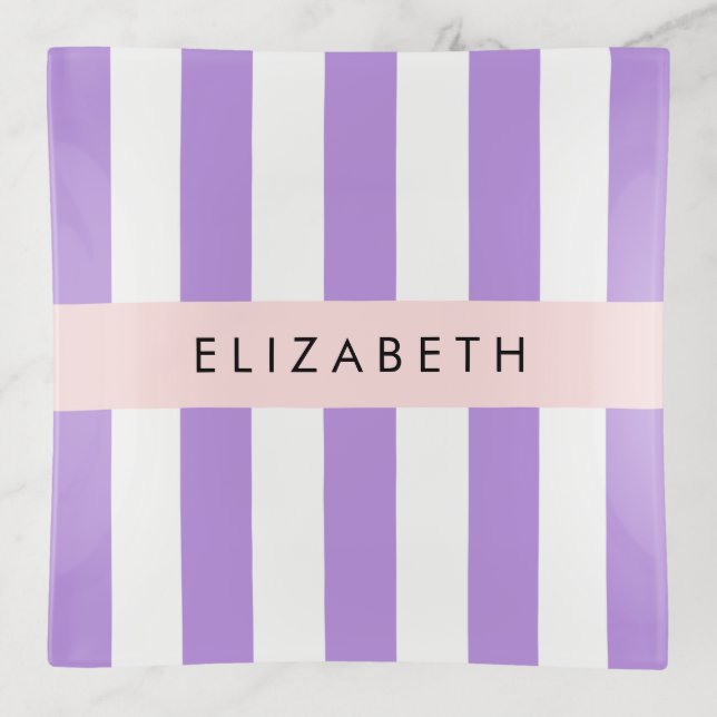 Purple Stripes, Striped Pattern, Lines, Your Name Trinket Tray (Front)