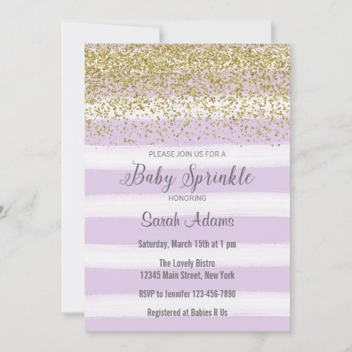 Purple Stripes Watercolor Baby Sprinkle Invitation