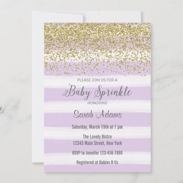Purple Stripes Watercolor Baby Sprinkle Invitation (Front)