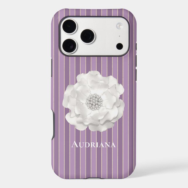 Purple Stripes White Pearls Flower   Case-Mate iPhone Case (Back)