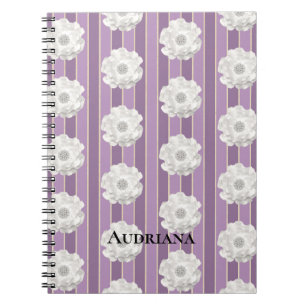 Purple Stripes White Pearls Flower Notebook