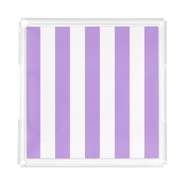 Purple Stripes, White Stripes, Striped Pattern Acrylic Tray (Front)