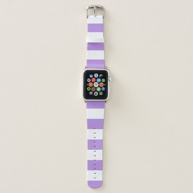 Purple Stripes, White Stripes, Striped Pattern Apple Watch Band (Front)