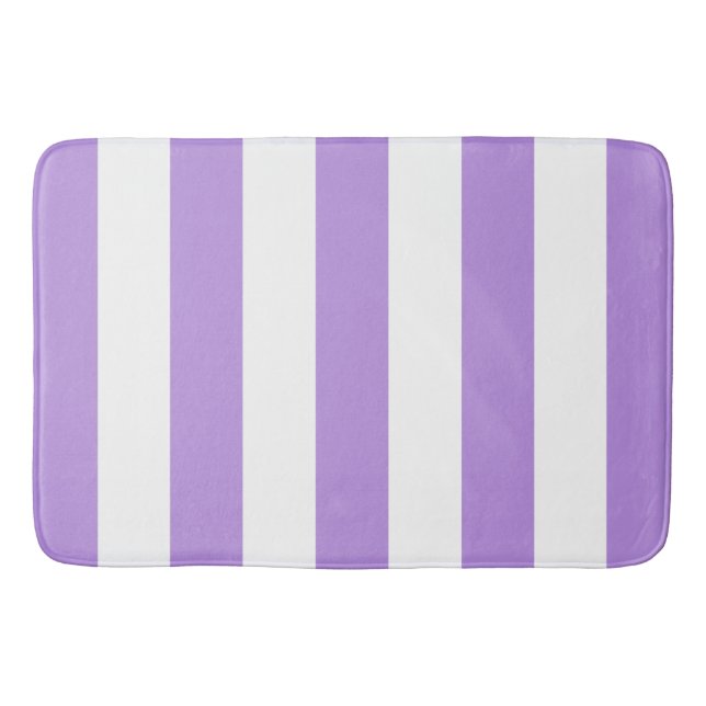 Purple Stripes, White Stripes, Striped Pattern Bath Mat (Front)