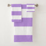 Purple Stripes, White Stripes, Striped Pattern Bath Towel Set