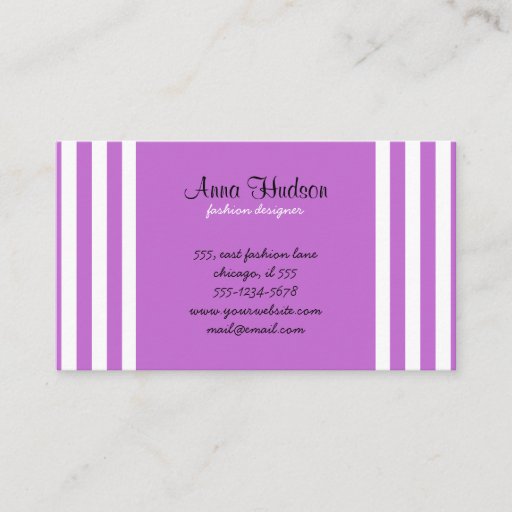 Customizable Artistic Retro Chic Stripes Lines White Purple Business Card
