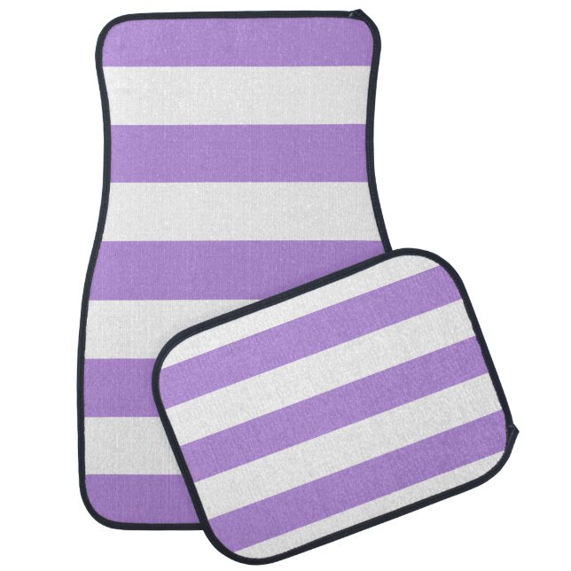 Purple Stripes, White Stripes, Striped Pattern Car Floor Mat (Set)