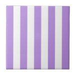 Purple Stripes, White Stripes, Striped Pattern Ceramic Tile