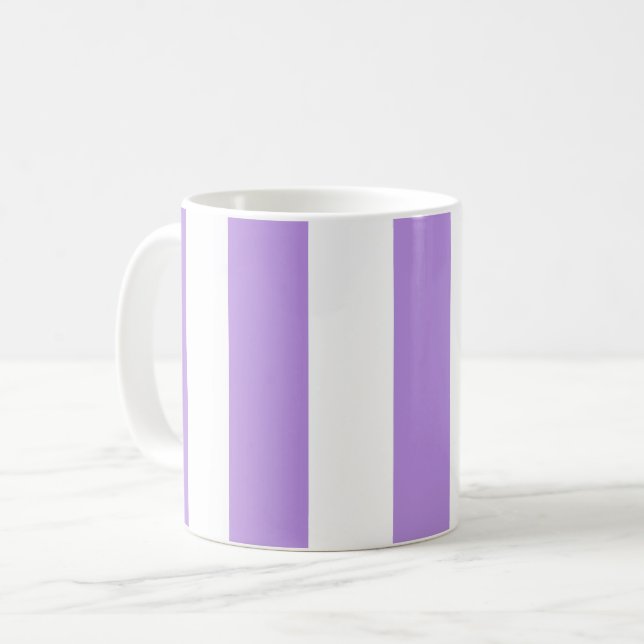 Purple Stripes, White Stripes, Striped Pattern Coffee Mug (Front Left)