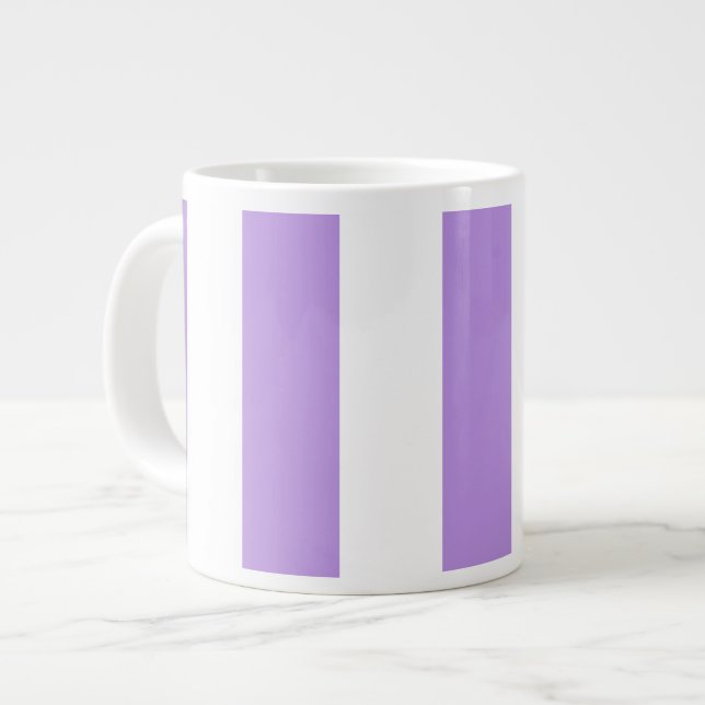 Purple Stripes, White Stripes, Striped Pattern Giant Coffee Mug (Front Left)