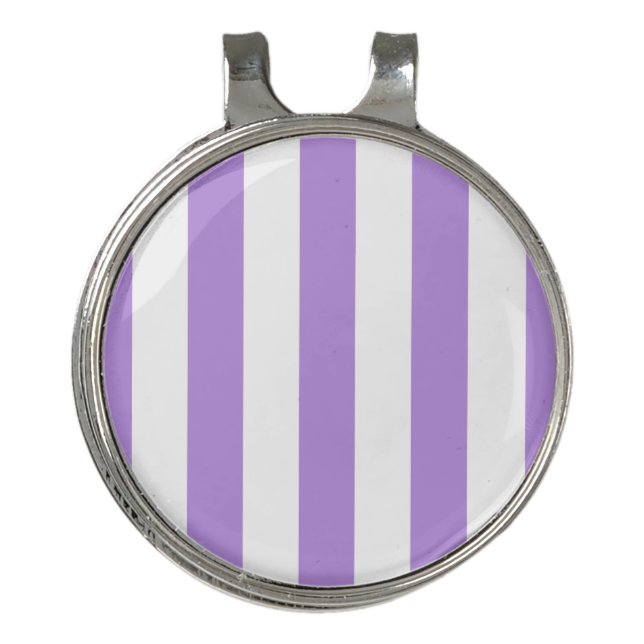 Purple Stripes, White Stripes, Striped Pattern Golf Hat Clip (Front)