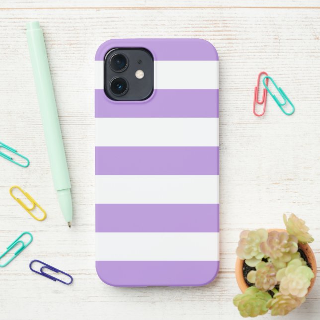 Purple Stripes, White Stripes, Striped Pattern iPhone Case (On Desk)