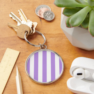 Purple Stripes, White Stripes, Striped Pattern Keychain
