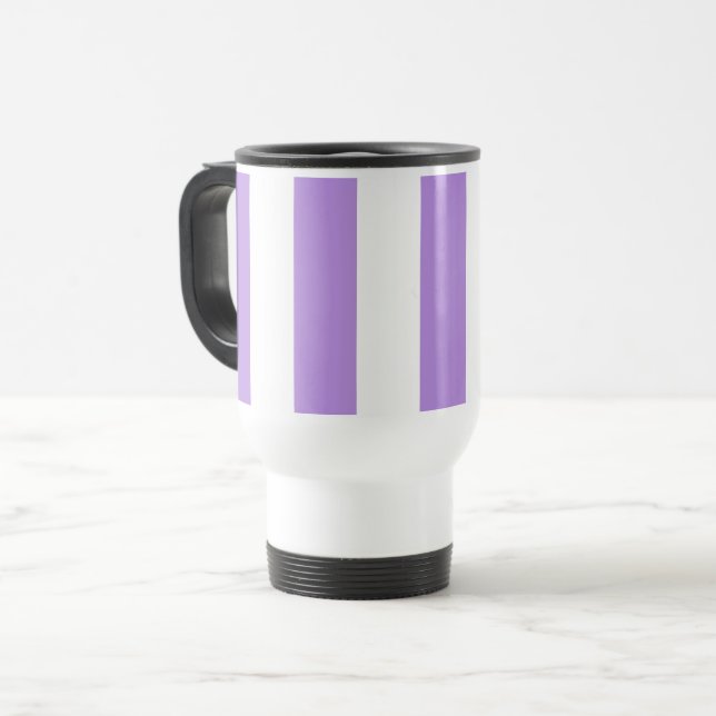 Purple Stripes, White Stripes, Striped Pattern Travel Mug (Front Left)