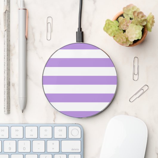Purple Stripes, White Stripes, Striped Pattern Wireless Charger (Desk)