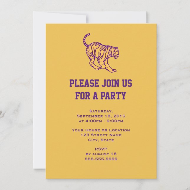 Purple Stripes Wild Cat Tiger Generic Party Invitation (Front)