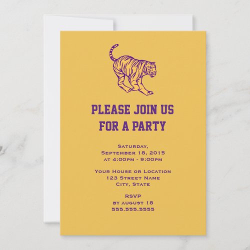 Purple Stripes Wild Cat Tiger Generic Party Invitation