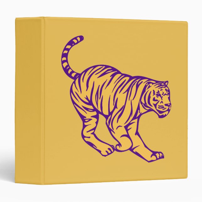 Purple Stripes Wild Cat Tiger Illustration 3 Ring Binder (Front/Spine)