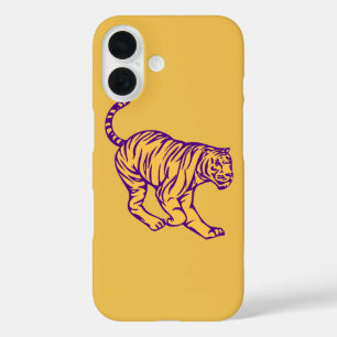 Purple Stripes Wild Cat Tiger Illustration iPhone 16 Case