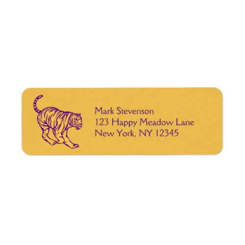 Purple Stripes Wild Cat Tiger Illustration Label