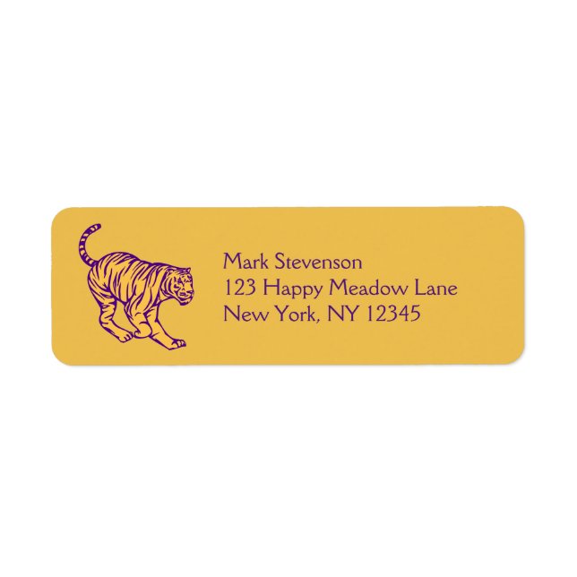 Purple Stripes Wild Cat Tiger Illustration Label (Front)