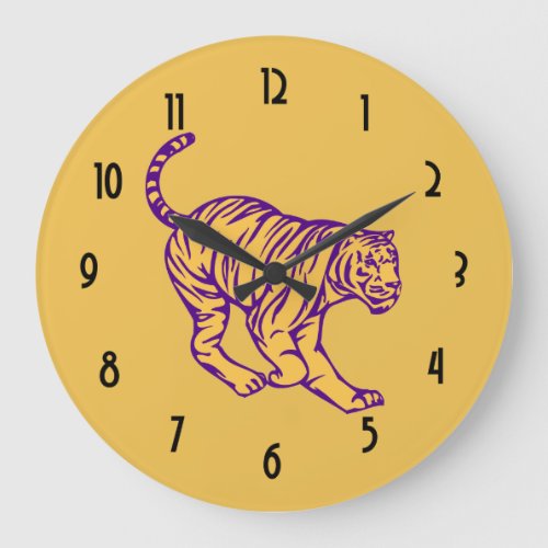 Purple Stripes Wild Cat Tiger Illustration Large Clock