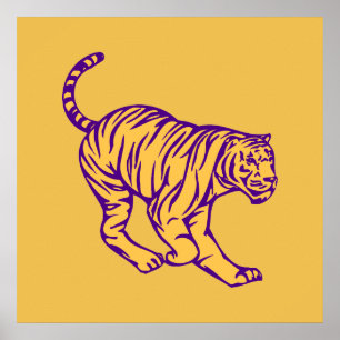 Purple Stripes Wild Cat Tiger Illustration Poster