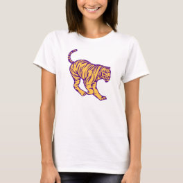 Purple Stripes Wild Cat Tiger Illustration T-Shirt