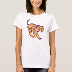 Purple Stripes Wild Cat Tiger Illustration T-Shirt